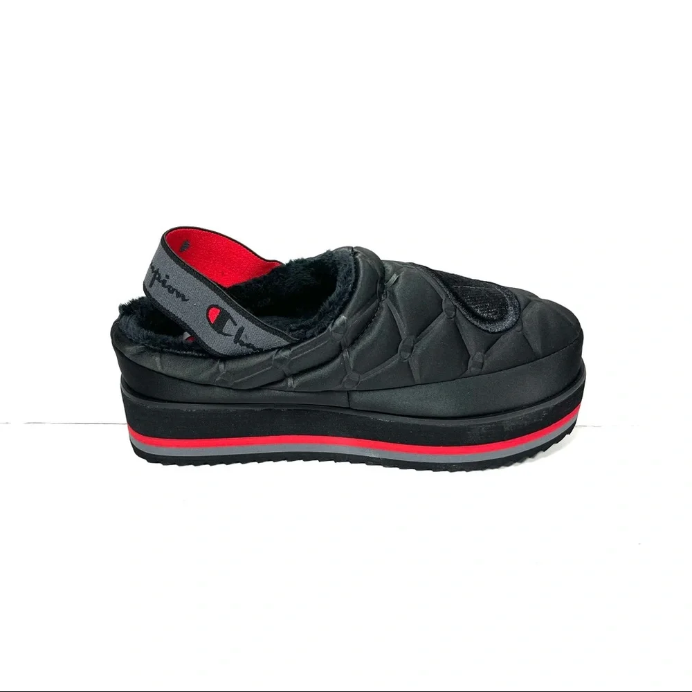 Champion Hot Stuff Platform Slippers Women’s Size 7 Lux‎ Black Slingback